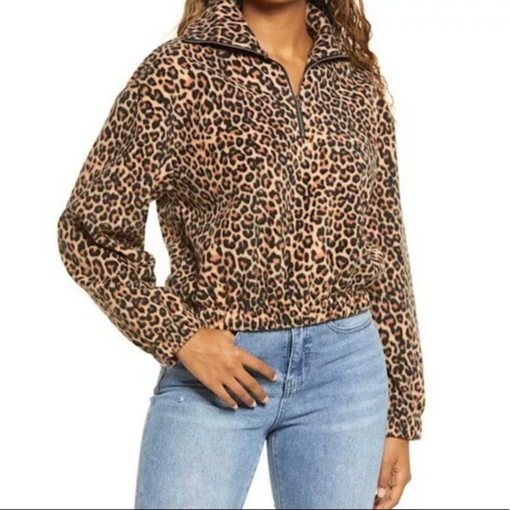 bp Animal Print Fleece Pullover Jacket In Tan Dale Leopard Size S NWT‎ 5040